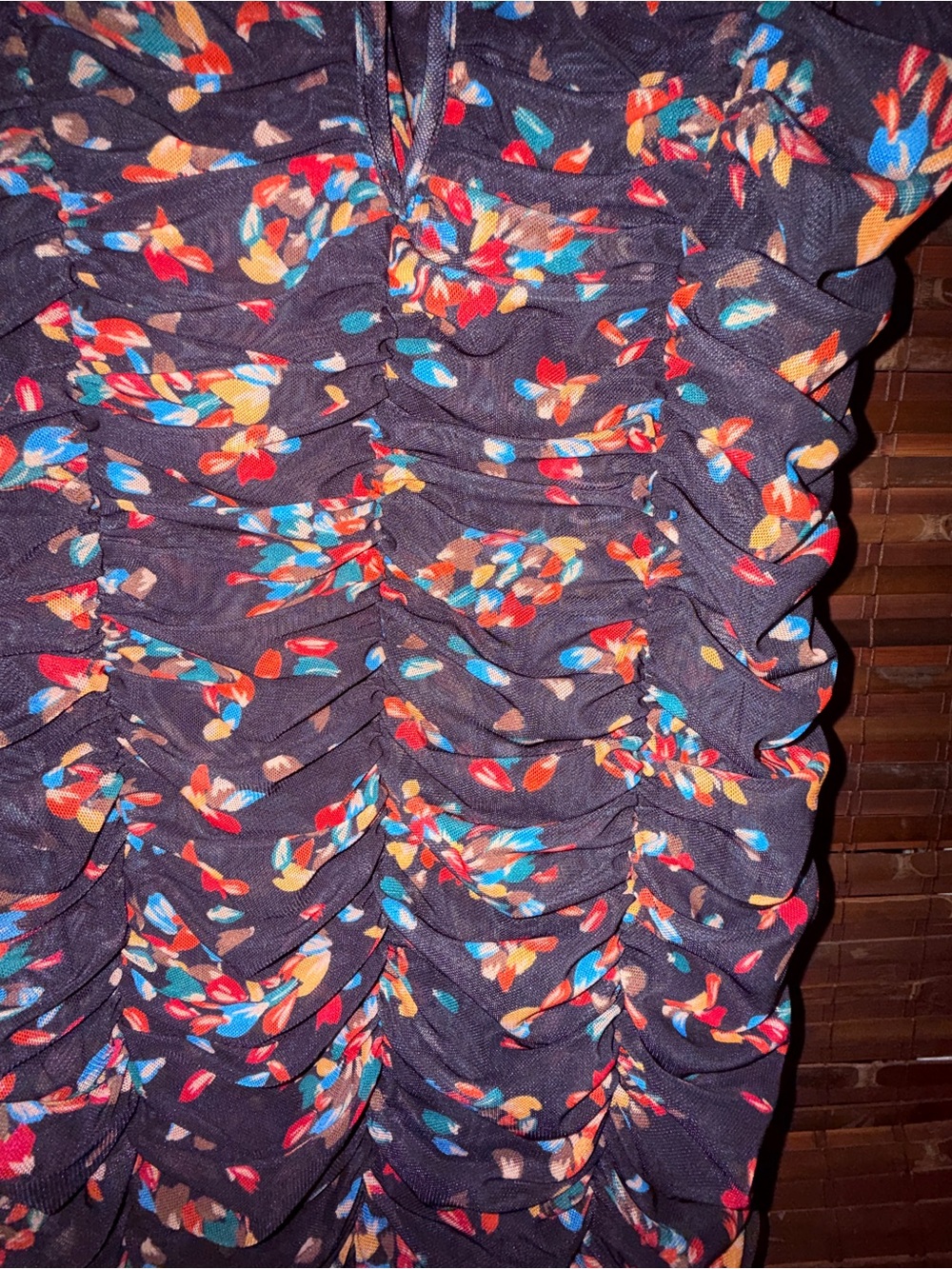 Free People Briella Ruched Mesh Midi Dress -"Twilight Combo" print, euc, sz M - Picture 9 of 16